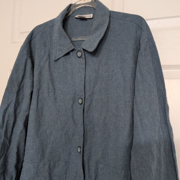 Vintage Croft & Barrow Linen Blend Shirt Womens Size XL Blue Pockets USA Made - Picture 2 of 9